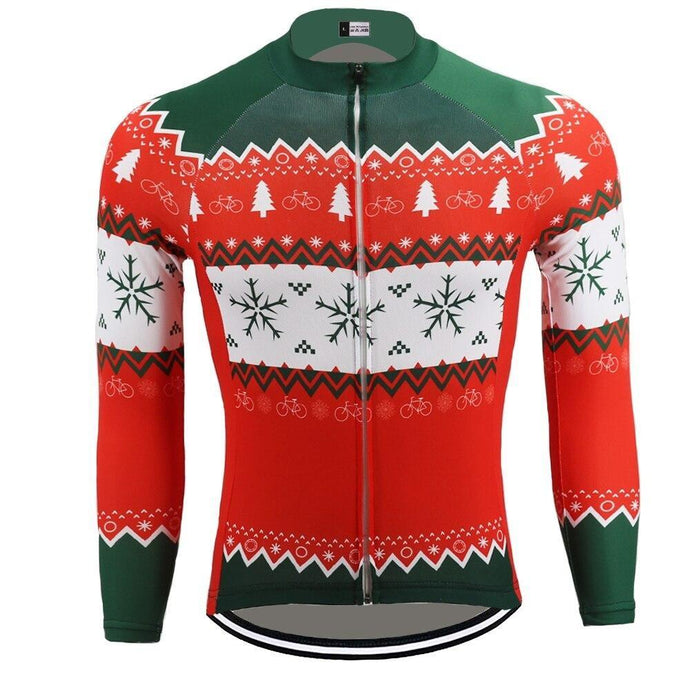 Christmas Snowflake long sleeve thermal cycling jersey - Bicycle Bits
