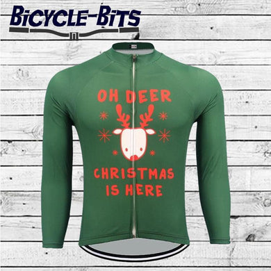 Christmas Reindeer long sleeve thermal cycling jersey - Bicycle Bits