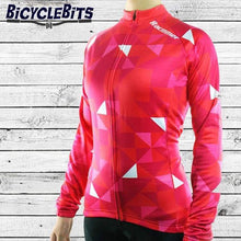 Load image into Gallery viewer, Women&#39;s Long Sleeve Triangle Red Jersey - Bicycle Bits
